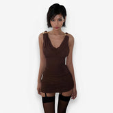 V-neck light mesh hip strap low-cut dress
