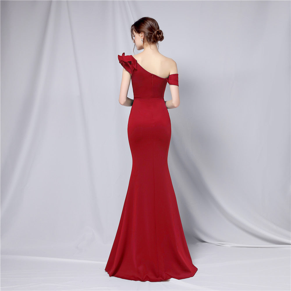 Delana Formal One Charming Shoulder Satin Dress