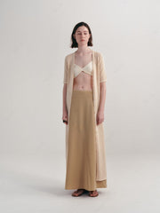 Long Knit Hollow-Out Short-Sleeve Cardigan