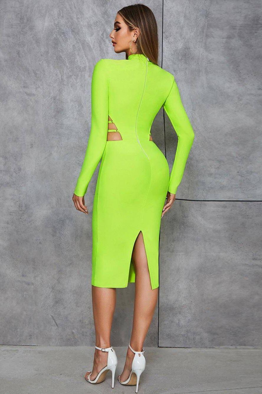 Sexy retro hollow back slit slim long-sleeved dress