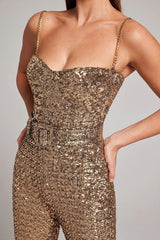 Jaqueline - Sparkle Sequins Jumpsuit With Belt