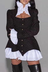 Square collar long-sleeved jacket dress