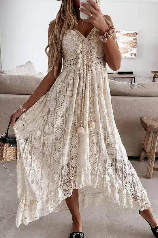 Lace Suspender white Midi Dress