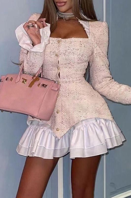 Square collar long-sleeved jacket dress