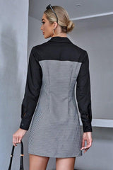 Print plaid stitching shirt dress