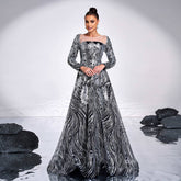 High Grade Long Sleeved round Neck Cocktail Rope Large Swing Sequined Evening Dress Bridesmaid Dress