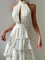 Sleeveless Hollow Floral Layered Dress