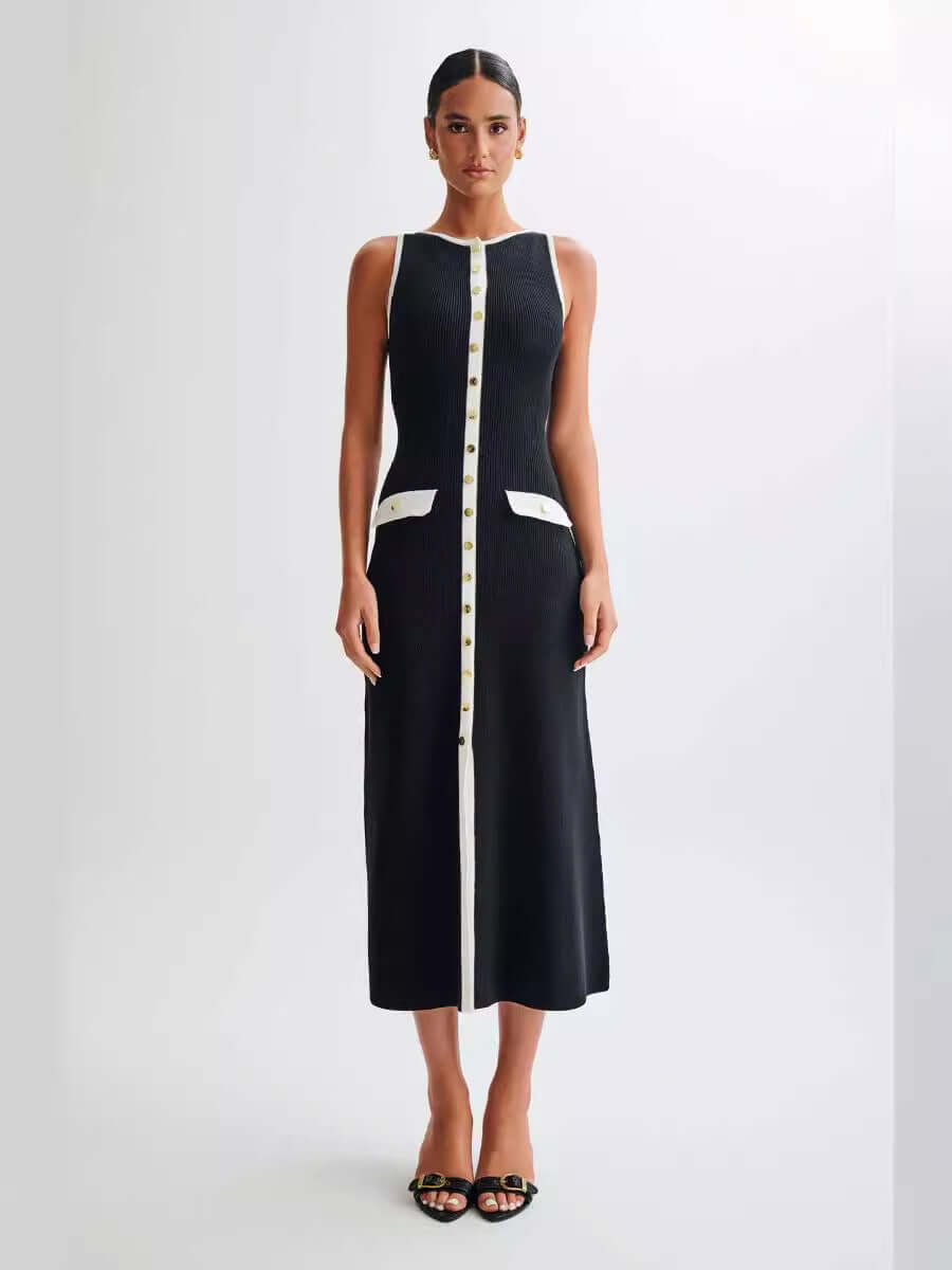 Elegant sleeveless button long dress