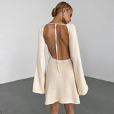 Solid Color Woolen Bell Sleeve Loose Backless
