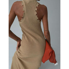 Suspender Sleeveless Ripped Long Dress