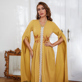 Dress V neck Embroidery Irregular Asymmetric Maxi Dress