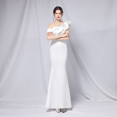 Delana Formal One Charming Shoulder Satin Dress