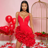 Sling Solid Color Flounce Irregular Asymmetric Dress