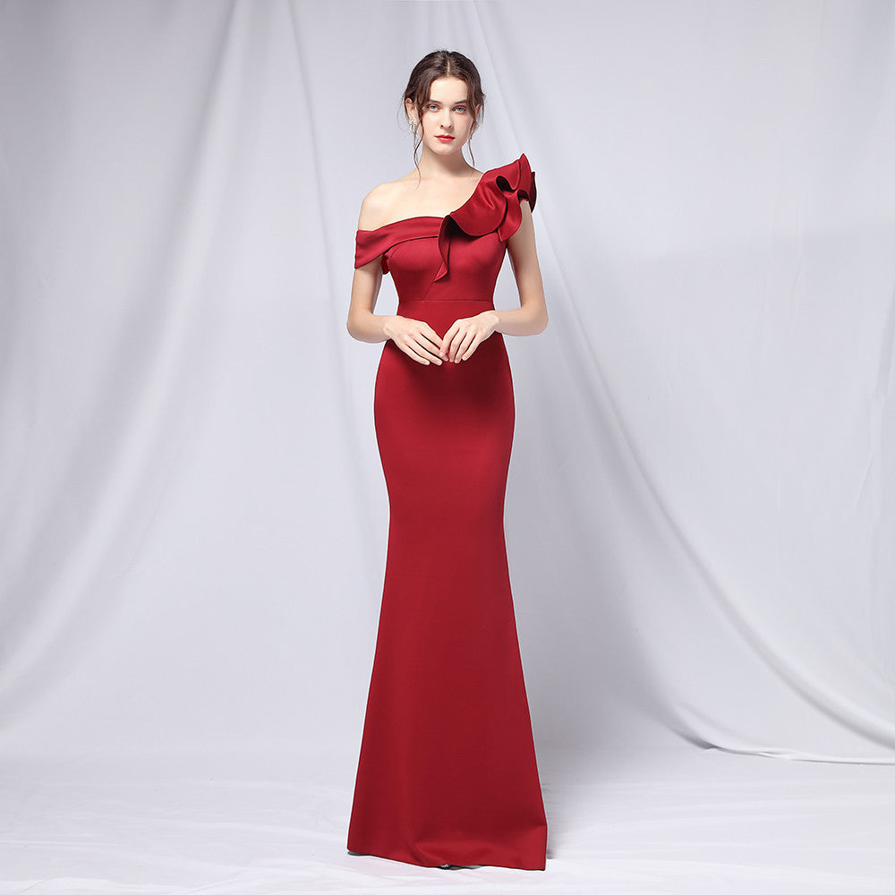 Delana Formal One Charming Shoulder Satin Dress