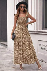 Olive Floral Square Collar Dress