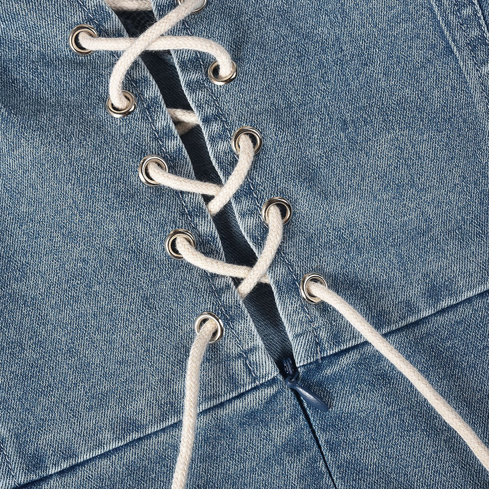Denim Dreams Stylish Lace-Up Mini Dress