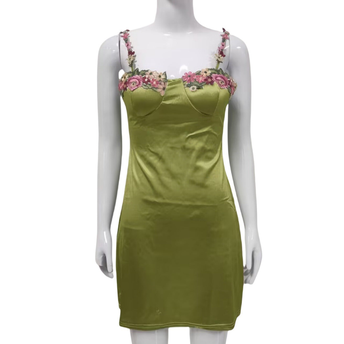 Suspender Waist Embroidered Lace Dress