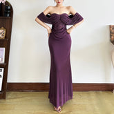 Off-the-shoulder flowing evening dress