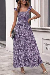 Olive Floral Square Collar Dress