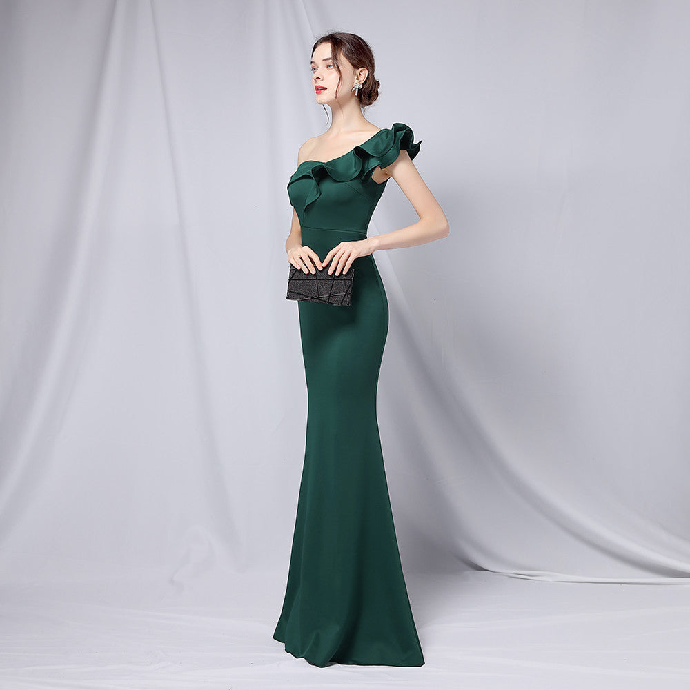 Delana Formal One Charming Shoulder Satin Dress