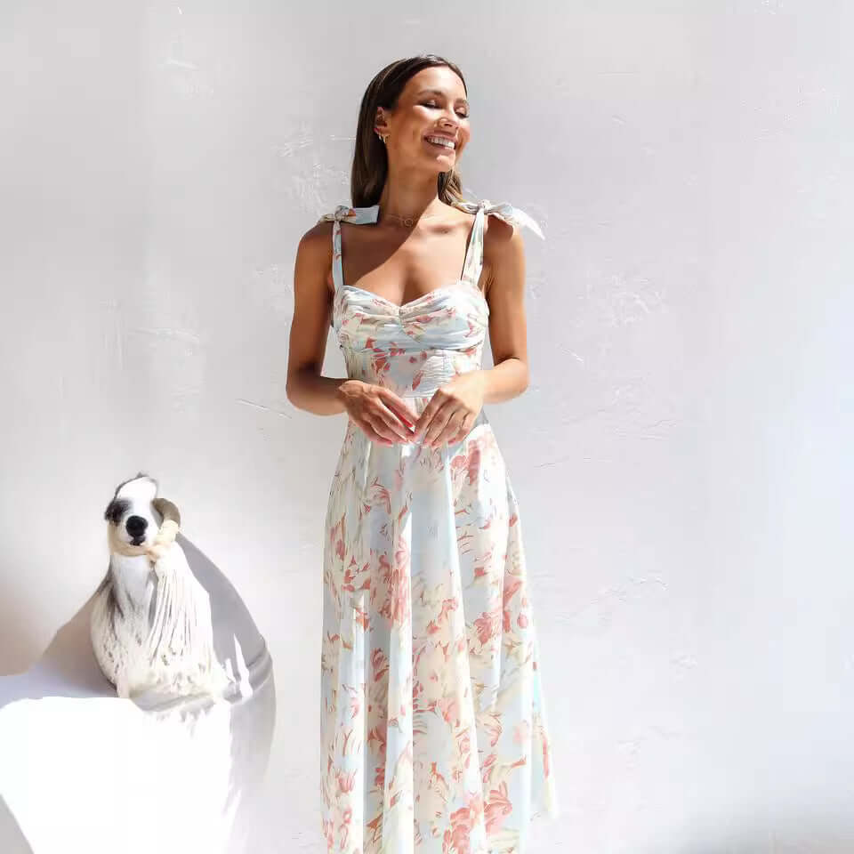Slim Fit Waist V-neck Mid-length Dress