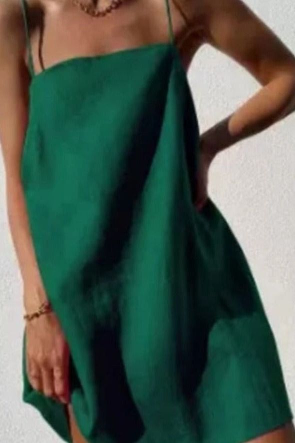 Cotton And Linen Square Neck Mini Dress