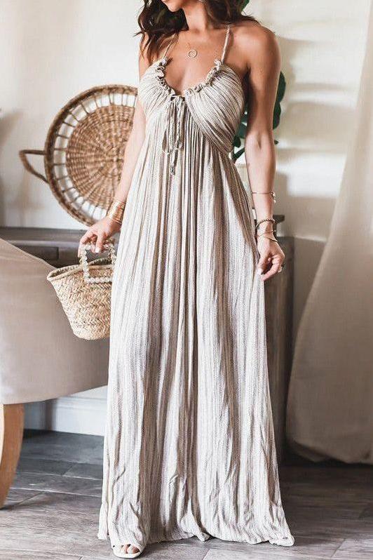 Backless U Neck Strap Long Dress