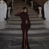 Hollow Out Cutout out Socialite Private Dress Evening Dress Elegant Three Dimensional Floral Turtleneck Dress