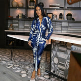 V neck Long Sleeve Printed Dress