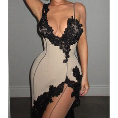 Sexy deep V suspender dress