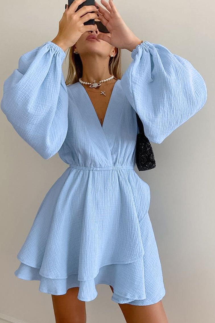 Pure Cotton Slim Lantern Sleeve Dress