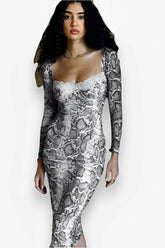 snake print collar long-sleeved sexy slim dress