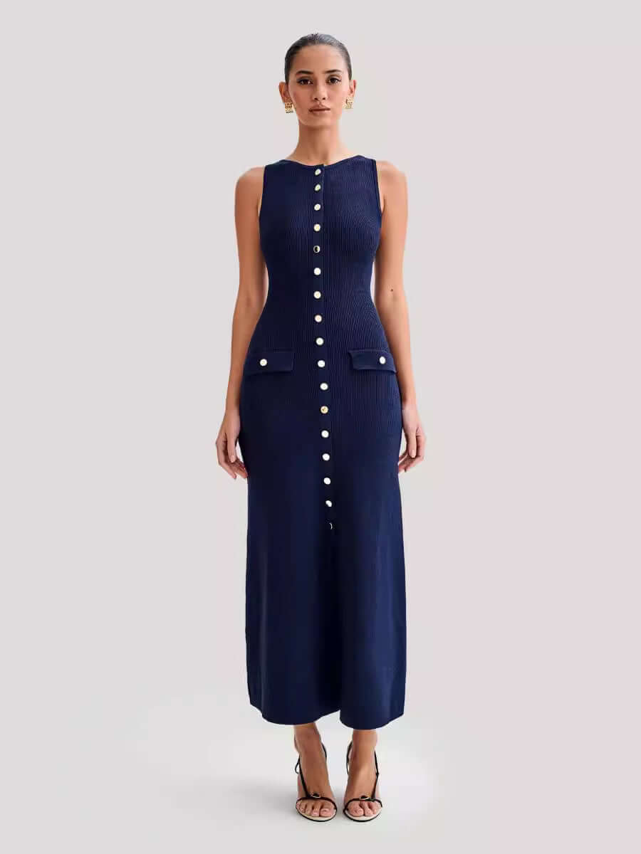 Elegant sleeveless button long dress