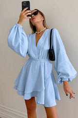 Pure Cotton Slim Lantern Sleeve Dress