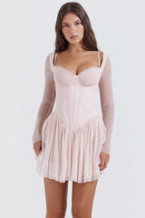 Mesh lace spliced fishbone French dress