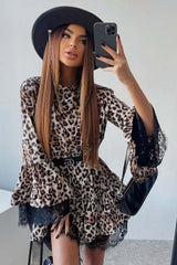 Leopard Trumpet Lace Short Dress