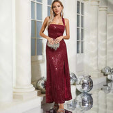Backless Lace up Sequ Dress Prom Evening Dress