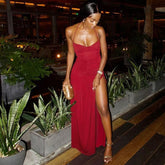 Halter Slim Fit Backless Hip Side Slit Maxi Dress