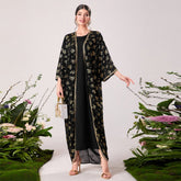 Muslim Middle East Bronzing Lace Mesh Dress Two Piece Suit