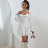 Plus Size Dress Tube Top Square Collar Mesh Stitching Satin High Waist A line Dress