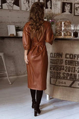 PU leather long dress