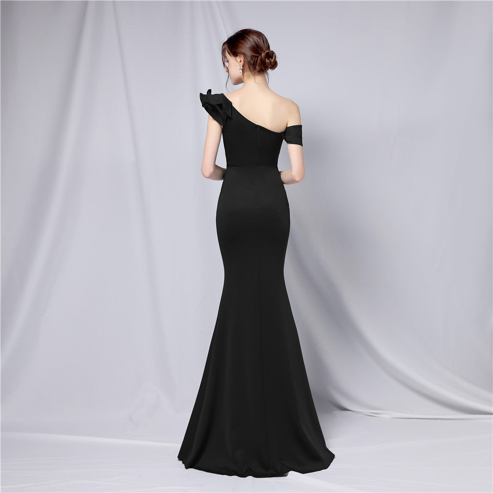 Delana Formal One Charming Shoulder Satin Dress