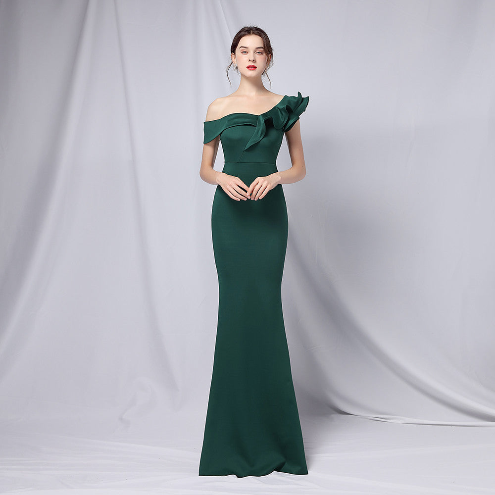 Delana Formal One Charming Shoulder Satin Dress