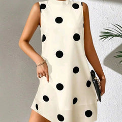 Polka dot round neck sleeveless dress