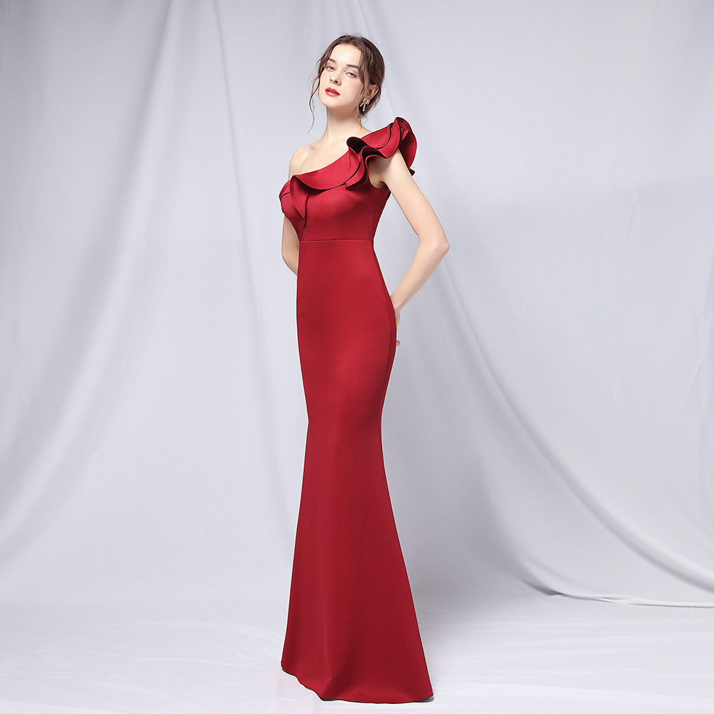 Delana Formal One Charming Shoulder Satin Dress