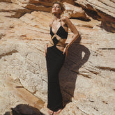 Black Metal Ring Halter Bandage One Piece Braces Autumn