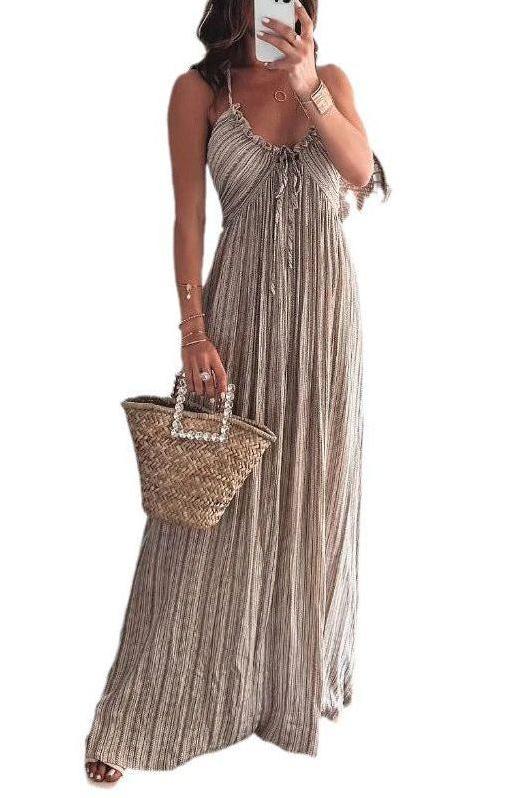 Backless U Neck Strap Long Dress