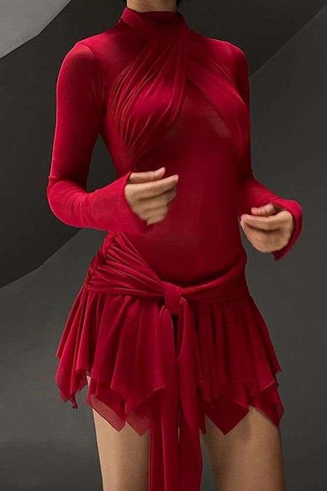 Half High Neck Strap Mesh Dress
