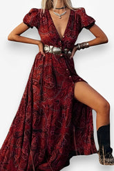 Short-sleeved maxi boho dress