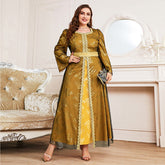 Plus Size High Waist Loose Long Sleeve Mesh A line Dress